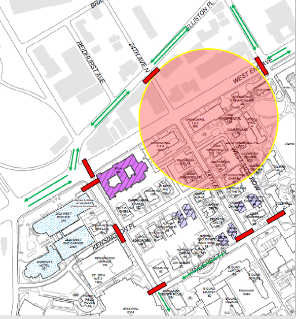 Map of designated traffic flow for Carmichael Towers East implosion on July 31, 2021.
