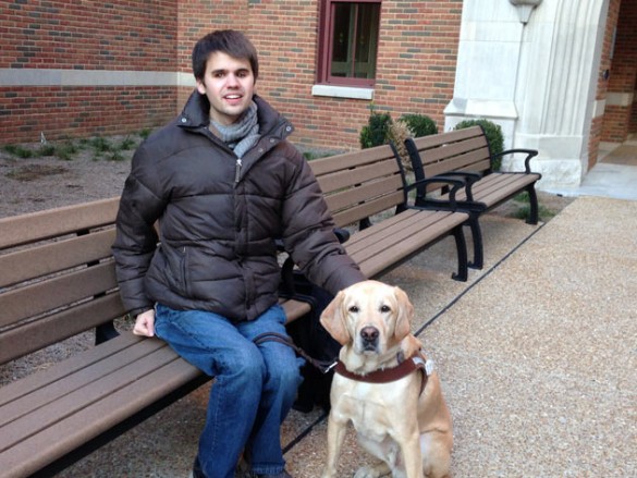 Kelby Carlson and his service dog, Elvis. (Vanderbilt University)