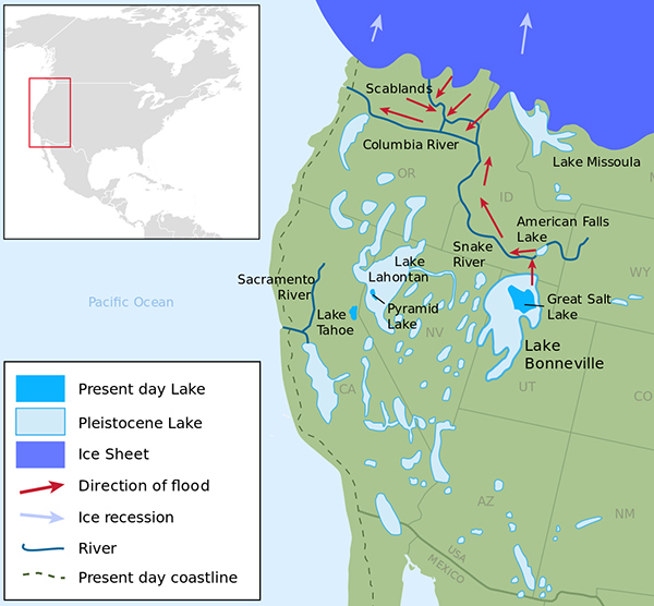 map of Ice Age lakes in US southwest