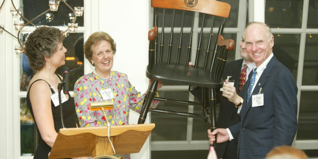 From left, Dean Camilla P. Benbow, Patricia Ingram Hart and Rodes Hart at the 2002 dinner in honor of the endowment of the Patricia and Rodes Hart Dean's Chair at Vanderbilt Peabody College of education and human development. (Photo by John Russell)