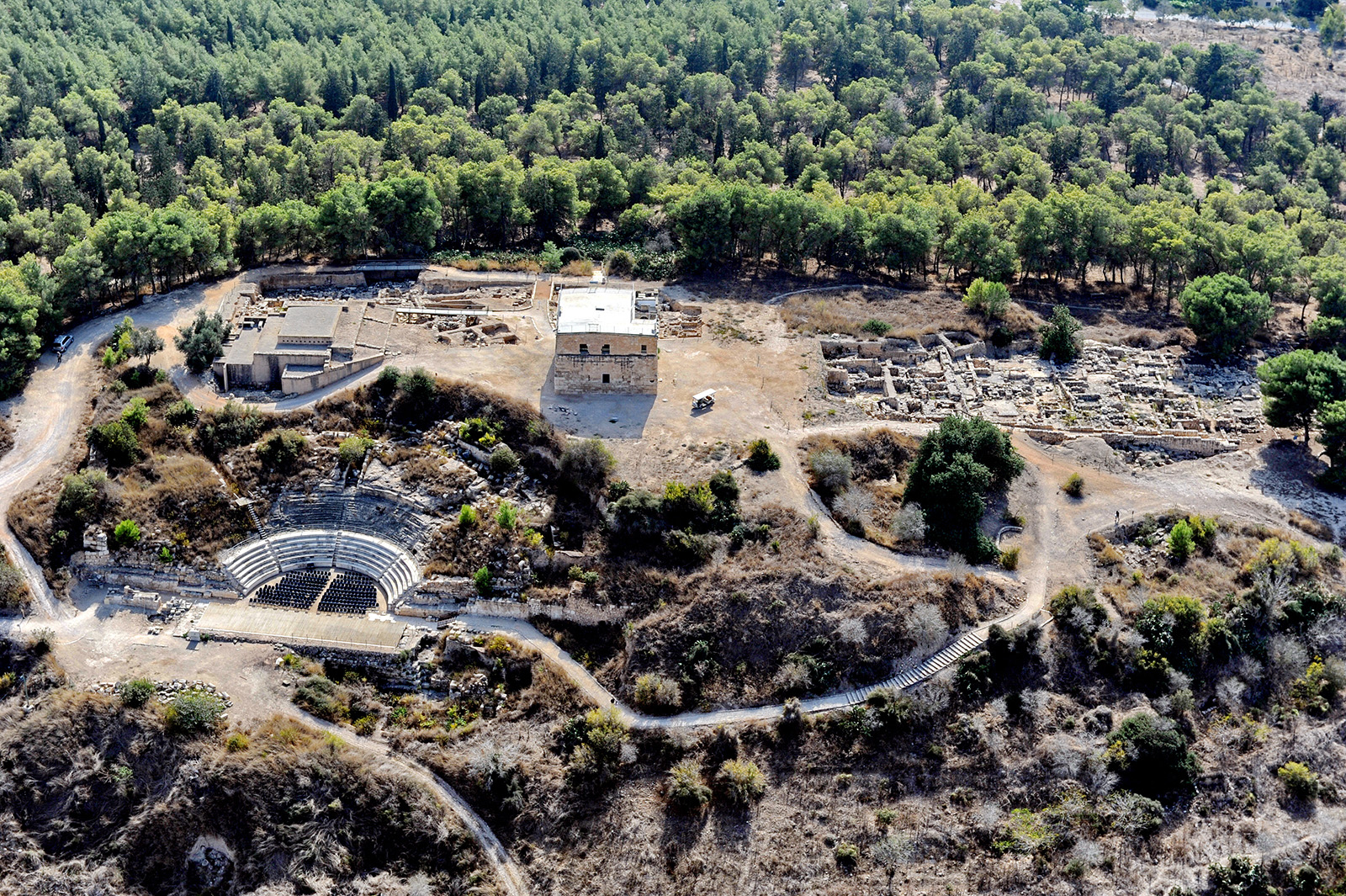 Aerial view of Sepphoris, Galilee, Israel, showing the dig site
