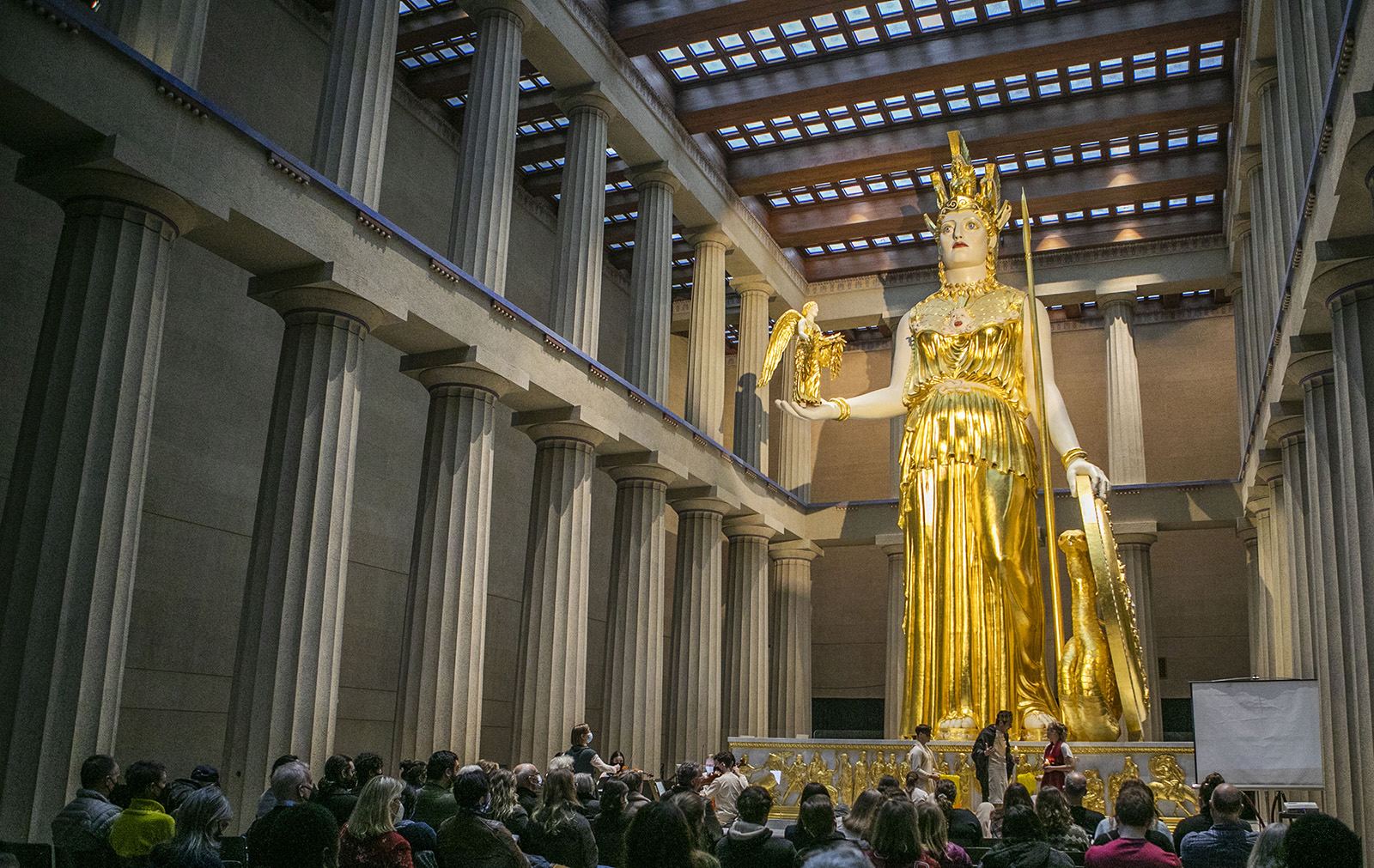'Athena Parthenos' looks on as Vanderbilt Opera Theatre performs 