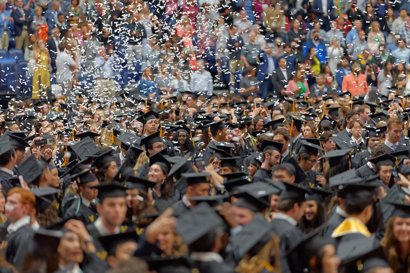 Confetti falls on Vanderbilt graduates at Commencement