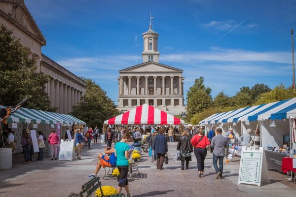 photograph of Southern Festival of Books on War Memorial Plaza with state capitol in the background