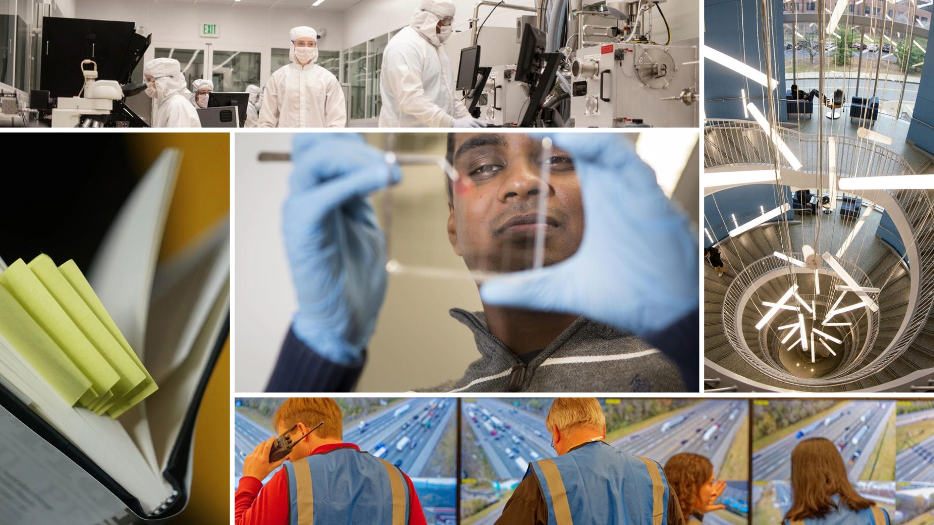 Collage featuring images of research from across the university. 
