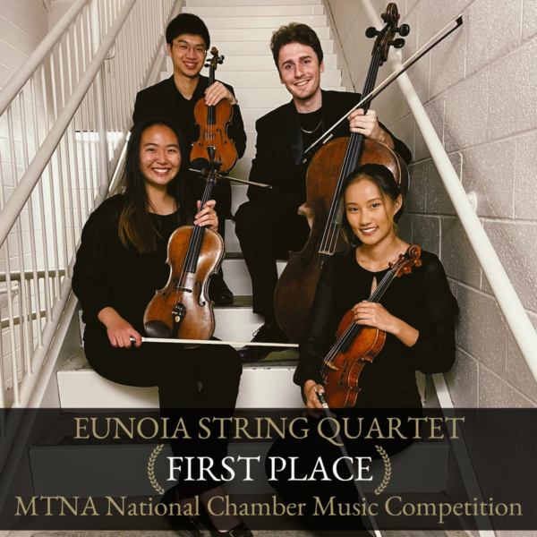 Blair's Eunoia String Quartet (Kingston Ho, violin, Sarah McGuire, violin, Shinwho Kwun, viola, and Alexander Smith, cello), winners of the 2022 MTNA national competition in the chamber music string category.