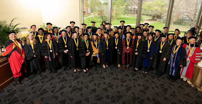 Thirty-six scholars from across the university were recognized with endowed chairs at an investiture ceremony March 30 at the Student Life Center. (photo by Joe Howell)