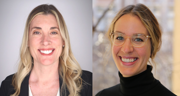 portraits of two women with light brown hair, wearing black tops