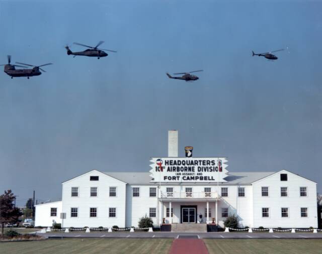 Fort Campbell building with helicopters | Vanderbilt University