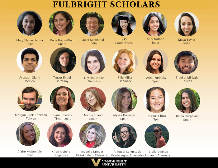 Vanderbilt University Fulbright Scholar recipients for 2022
