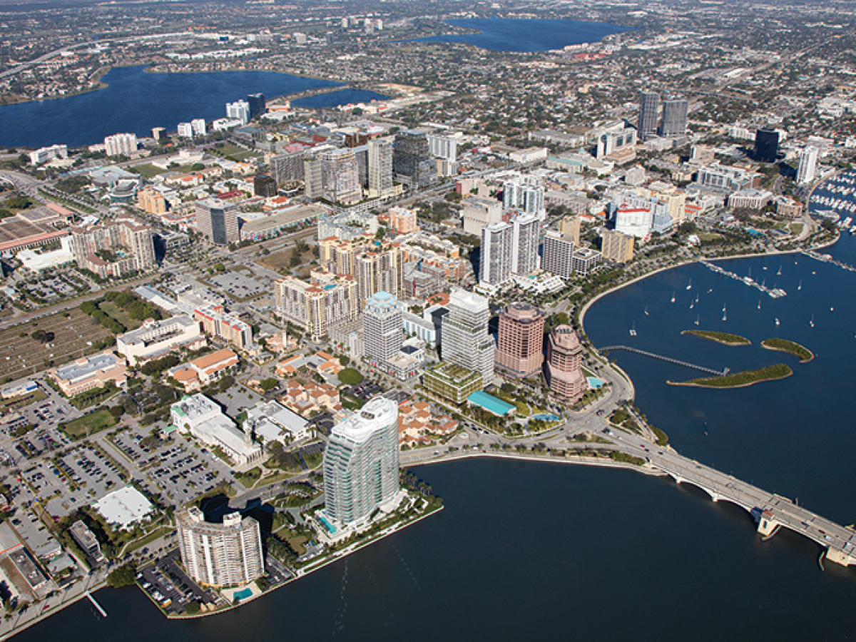 Aerial shot of the Palm Beach County coastline