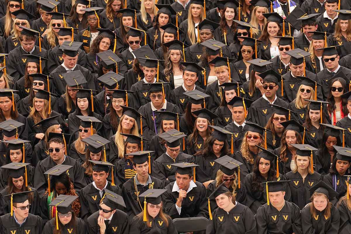 A sea of mortarboards as the graduates sit waiting to process at Commencement 2024.