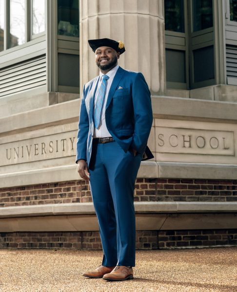 John Churchwell in front of Vanderbilt Law School