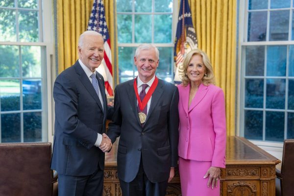 President Joe Biden, Jon Meacham and First Lady Dr. Jill Biden in the Oval Office