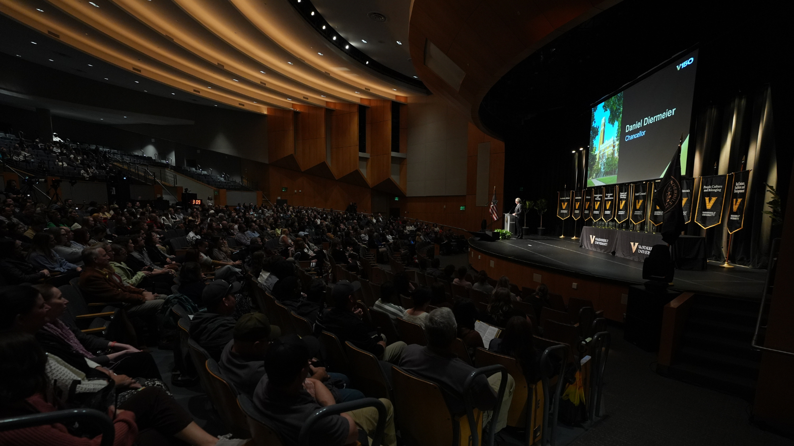 Staff Assembly in Langford Auditorium with Chancellor Diermeier speaking