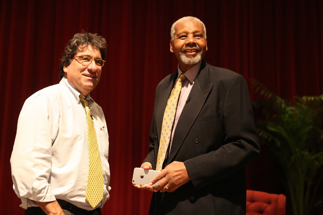 Chancellor Nicholas S. Zeppos and Perry Wallace.