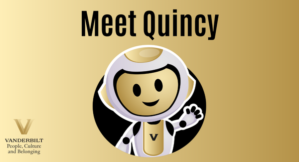 Image of Quincy, the new PCB chatbot, which is a white, gold and black robot.