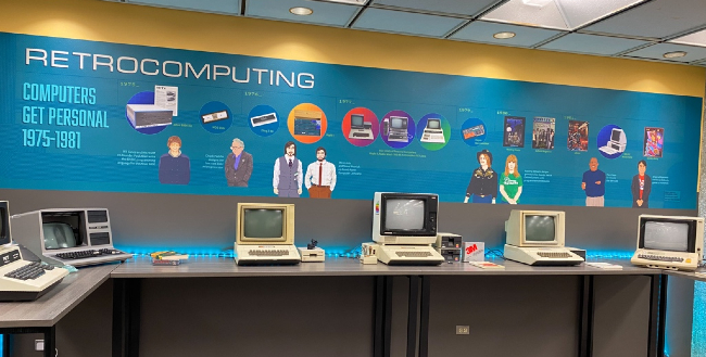 The interactive "Retrocomputing" exhibit is on display at the Science and Engineering Library through the end of 2022.