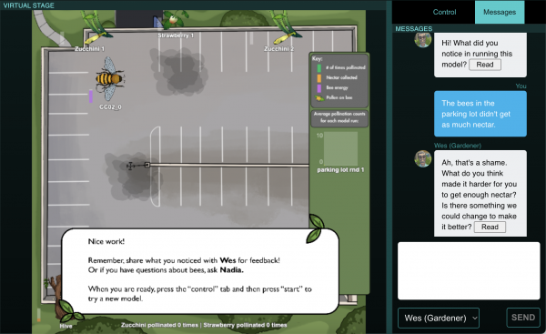 Screen showing an interactive bee simulation