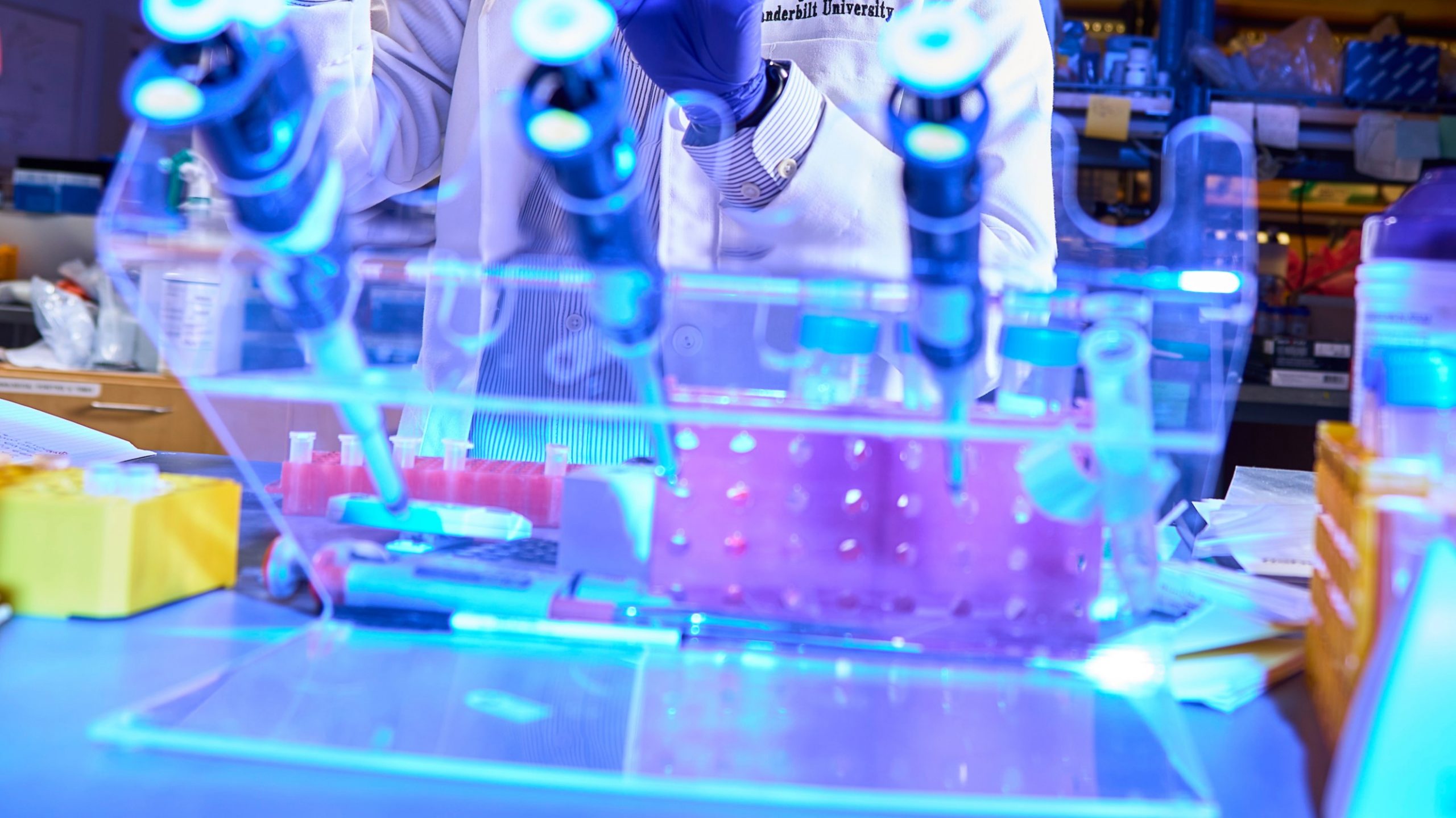 A researcher works in the Ken Lau Lab in October 2024.