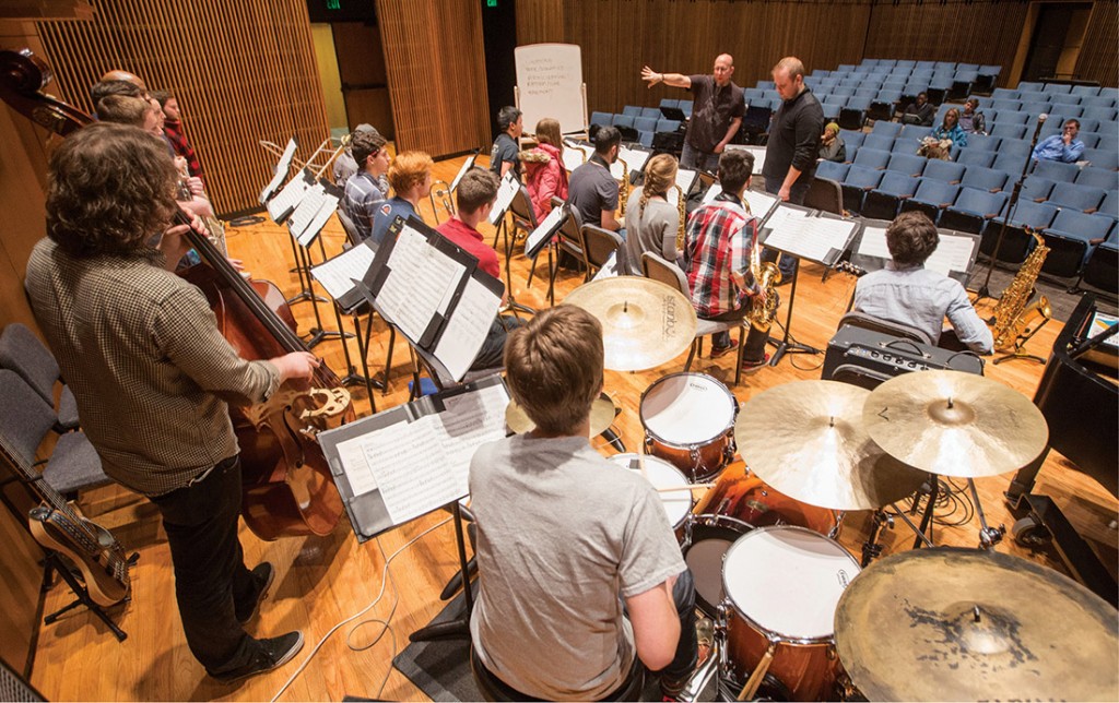 Jeff Coffin and Ryan Middagh work with the Blair Big Band