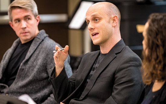 The opera The Ghosts of Gatsby, by Joshua McGuire, left, and Evan Mack, was staged in October at the Blair School. Photo by David Pike