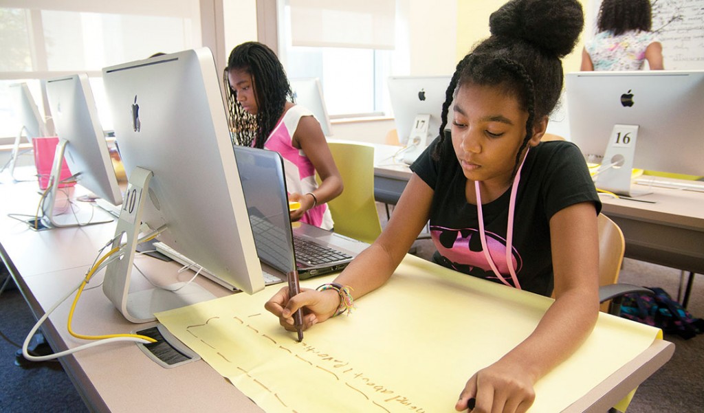 Photo of African American girls at computers