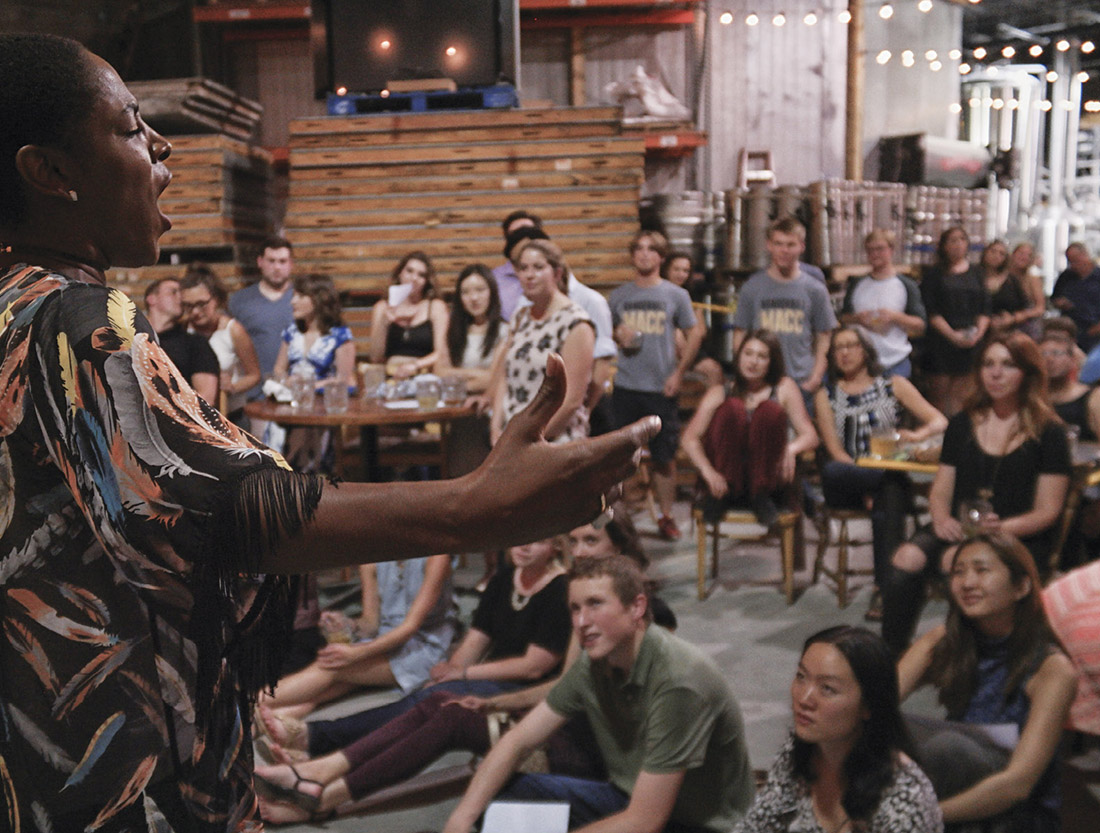 Soprano Kelsey Onwuzuruigbo sings at Nashville’s inaugural Opera on Tap event, held at Harpeth Brewing Co. in September 2016. Photo by Nduka Onwuzuruigbo