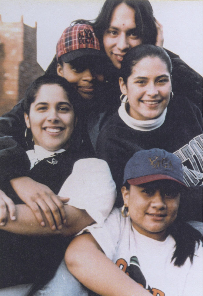 The inaugural Vanderbilt Posse class in 1989. Clockwise from top: Paul Arguelles, BS’93; Veronica Rivera Savage, BS’94; Mitos Gomez-Douglas, BS’94; Collado; and Madeline Thomas, BS’94. (COURTESY OF SHIRLEY M. COLLADO)