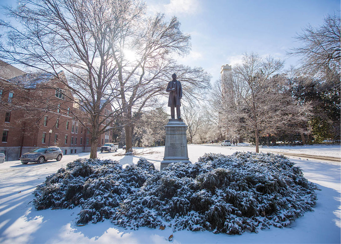 photo of Cornelius Vanderbilt statue in snow