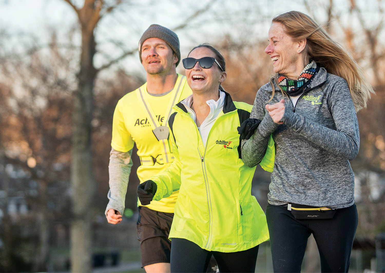 Stephanie Zundel, center, trains in Nashville for April’s Boston Marathon with Harvey Freeman and Amy Harris of Achilles International (JOHN RUSSELL)