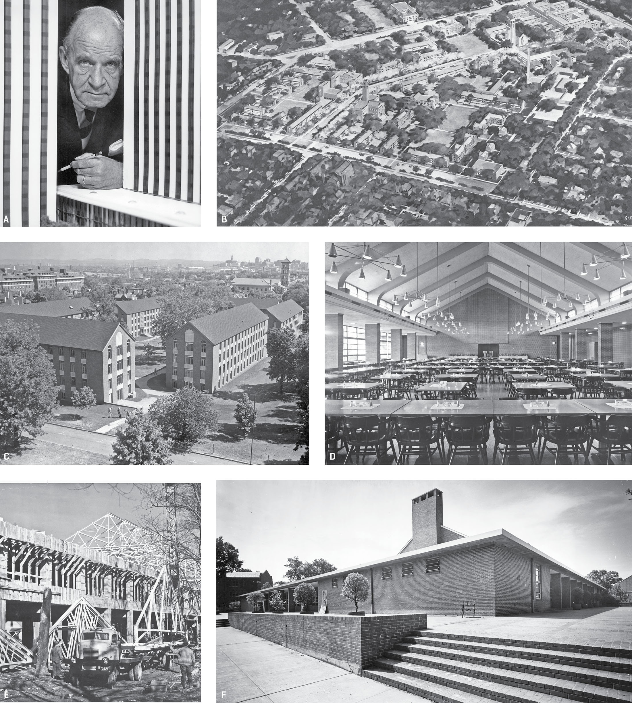 Photos of Edward Durell Stone and his buildings around campus