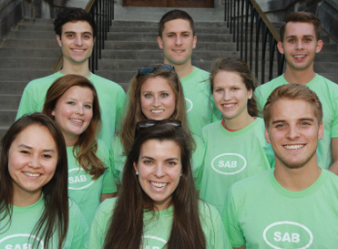 Newton Adkins, BS’14 (bottom row, far right), joined the Student Alumni Board as a first-year student. Other members shown from the Class of 2014 board are (back row, left to right) Blake Wulfe, BS; Will Shipley, BA; Christopher Jerrolds, BA; (middle row, left to right) Katie Rose, BS; Hilary Robertson Rosner, BA, MSN’16; Julie Babbage, BS; (front row, left to right) Emily Frost, BA; and Caroline Sessoms Howard, BA.