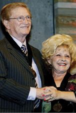 Bradley is inducted into the Country Music Hall of Fame by singer Brenda Lee. Photo by Shauna Bittle/THE TENNESSEAN